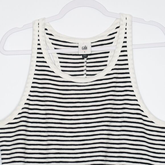 Cabi Womens Striped Tank Top Size Large‎ Striped Black White Cotton Blend Preppy - Picture 6 of 6